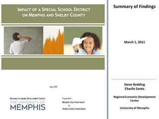Summary of Findings March 1, 2011 Steve Redding Charlie Santo Regional Economic Development Center  University of Memphis 