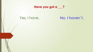 Have you got a ___?
Yes, I have. No, I haven`t.
 