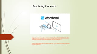 https://wordwall.net/uk/embed/d7ed3b848e074020942af162fd
9cf26e?themeId=43&templateId=3&fontStackId=0
https://wordwall.net/ru/resource/25173297/kb2-u6-morning-afte
rnoon-evening
Practicing the words
 
