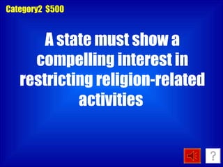 Category2  $500 A state must show a compelling interest in restricting religion-related activities  
