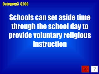 Category3  $200 Schools can set aside time through the school day to provide voluntary religious instruction 