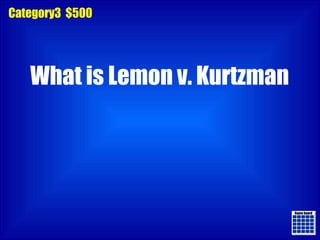 Game board Game board Category3  $500 What is Lemon v. Kurtzman 