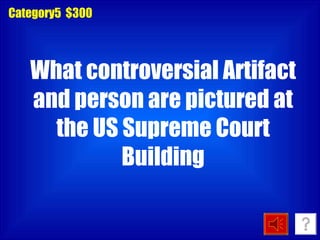 Category5  $300 What controversial Artifact and person are pictured at the US Supreme Court Building 