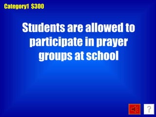 Category1  $300 Students are allowed to participate in prayer groups at school 