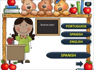 SPANISH
SPANISH
12
PORTUGUESE
ENGLISH
Buenos dias!