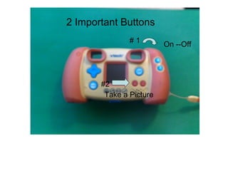2 Important Buttons
# 1
#2
On --Off
Take a Picture
 