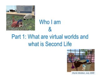 Who I am& Part 1: What are virtual worlds and what is Second Life Sheila Webber, July 2009