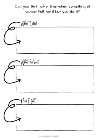 What helped
How I felt
Can you think of a time when something at
school felt hard but you did it?
What I did
www.pookyknightsmith.com | @pookyh
 