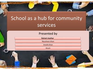 School as a hub for community
services
Presented byPresented by
Kainat mazhar
Nausheen khan
Areefa khan
Anum
 