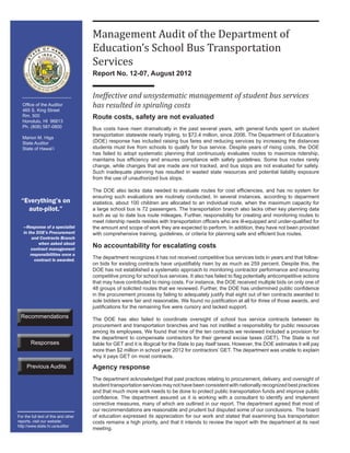 Management Audit of the Department of
                                      Education’s School Bus Transportation
        ...