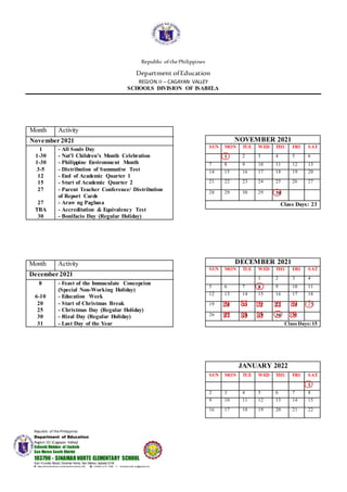 School calendar of activities | PDF