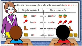 Add es to make a noun plural when the noun ends in ch, sh, s or x
 
