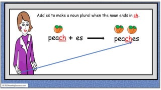 peach + es peaches
© reading2success.com
Add es to make a noun plural when the noun ends in ch.
 
