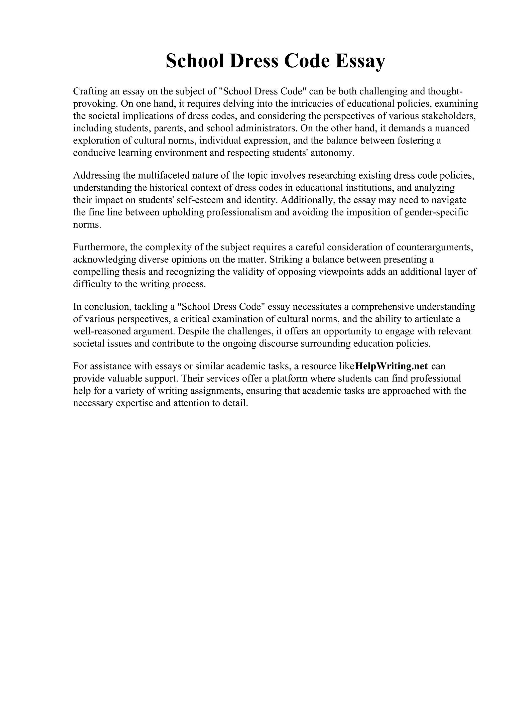 School Dress Code Essay PDF