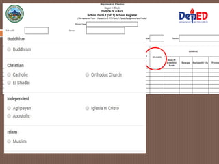 Sf 1 Example Walkthrough of School Form 1 or School Register | PPTX
