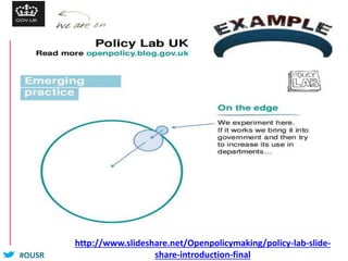 #OUSR
http://www.slideshare.net/Openpolicymaking/policy-lab-slide-
share-introduction-final
 