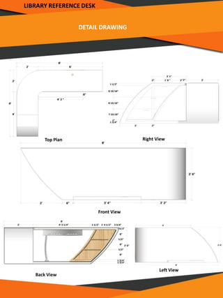 DETAIL DRAWING
LIBRARY REFERENCE DESK
Top Plan Right View
Front View
Back View
Left View
 