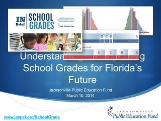 S
Understanding and Updating
School Grades for Florida’s Future
Jacksonville Public Education Fund
March 10, 2014
www.jaxpef.org/SchoolGrades
 