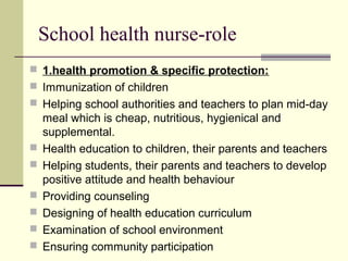 School Health Team & Role Of School Health Nurse