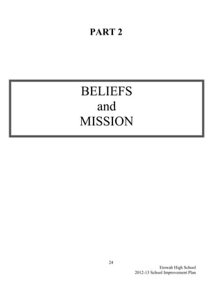 PART 2




BELIEFS
  and
MISSION




    24
                      Etowah High School
          2012-13 School Improvement Plan
 