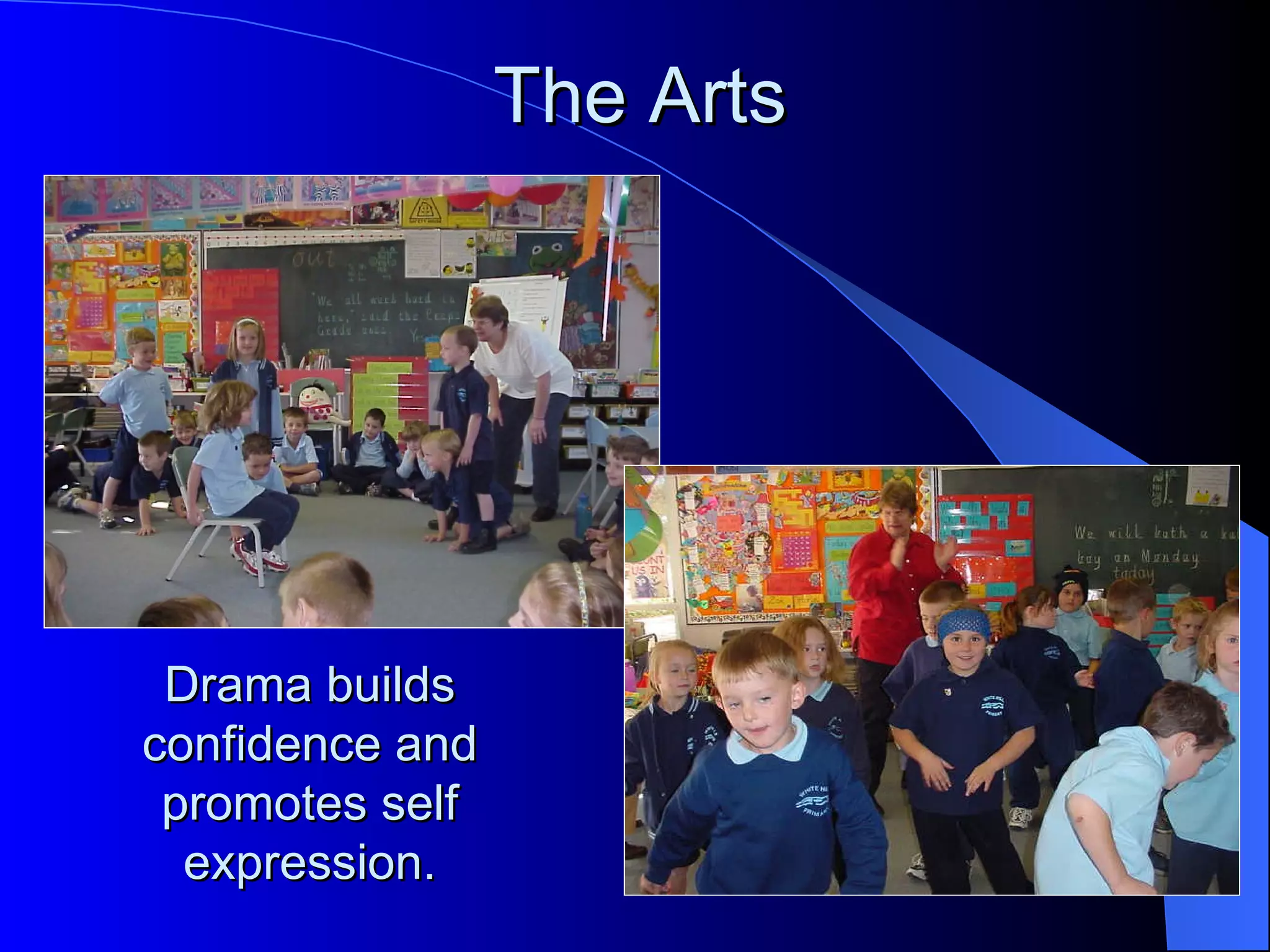 The Arts




 Drama builds
confidence and
 promotes self
  expression.
 