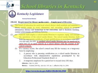 42
School libraries in Kentucky
http://www.lrc.ky.gov/KRS/158-00/102.PDF
 