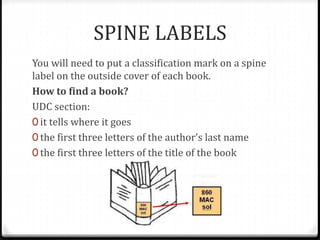 Library Classification Spine Labels Example School library | PPTX
