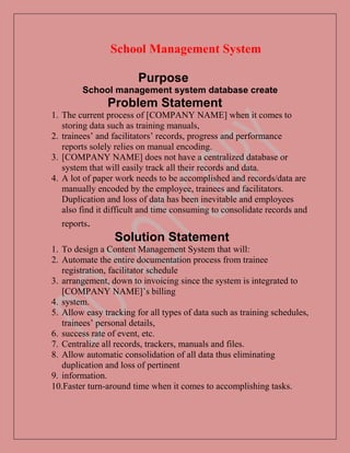 How To Create A Database For School Management System School Database Management System | DOCX