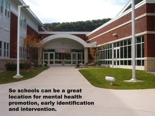 So schools can be a great location for mental health promotion, early identification and intervention. 
