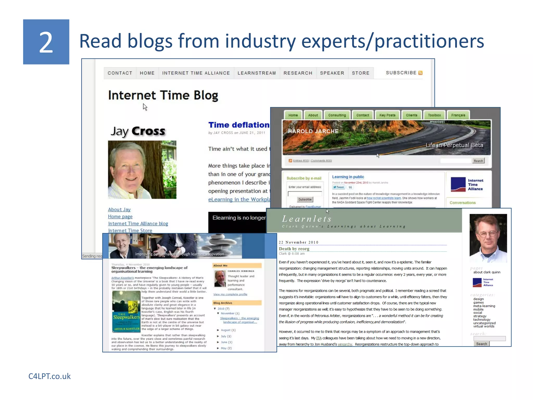 2           Read blogs from industry experts/practitioners




C4LPT.co.uk
 