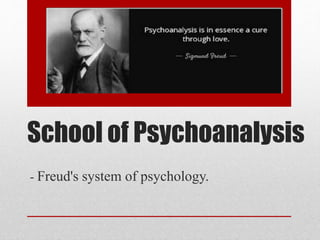 School of Psychoanalysis
- Freud's system of psychology.
 