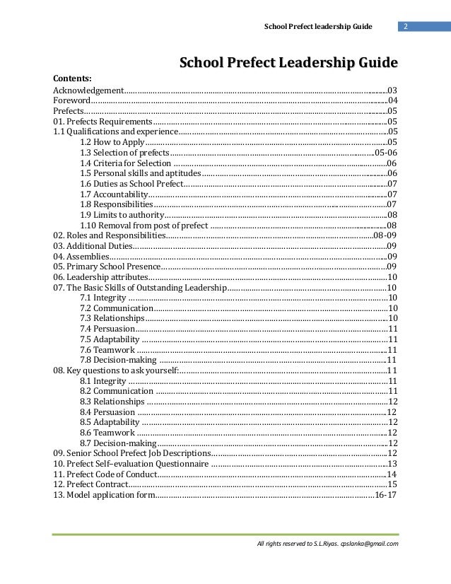 what are the functions of a school prefect