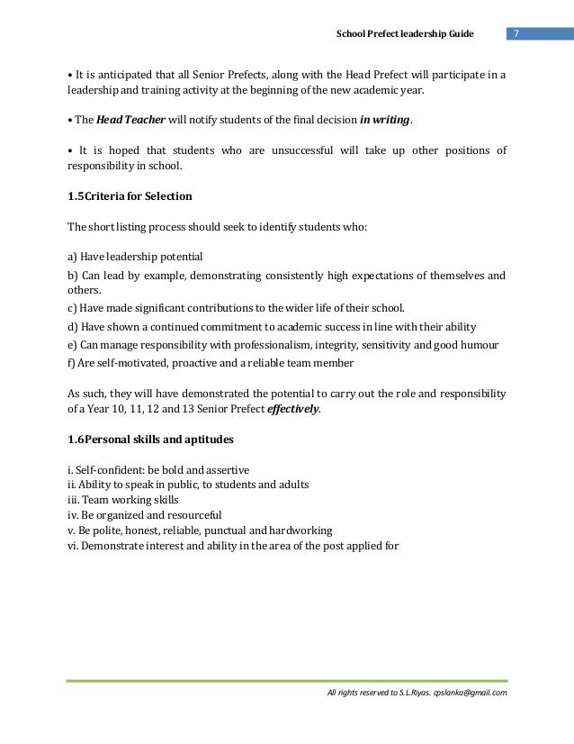 punctuality prefect application letter