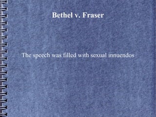 Bethel v. Fraser

The speech was filled with sexual innuendos

 