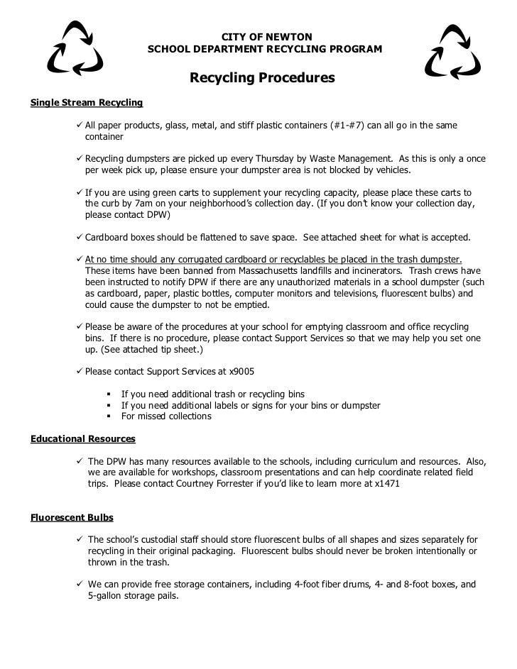 Schools 1 Newton's School Recycling Program Documents