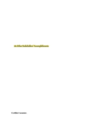20. Other Stakeholders’ Accomplishments
Certified Accurate:
 