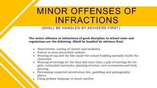 (SHALL BE HANDLED BY ADVISERS FIRST)
MINOR OFFENSES OF
INFRACTIONS
 