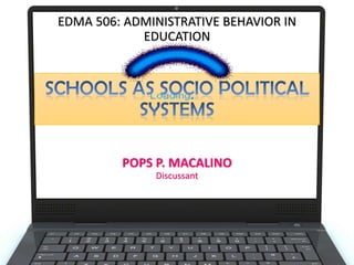 EDMA 506: ADMINISTRATIVE BEHAVIOR IN
EDUCATION

POPS P. MACALINO
Discussant

 