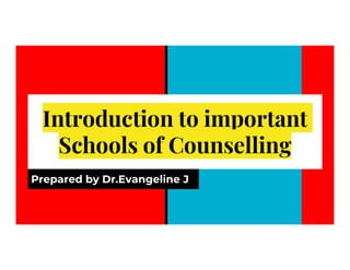 Introduction to important
Schools of Counselling
Schools of Counselling
Prepared by Dr.Evangeline J
 
