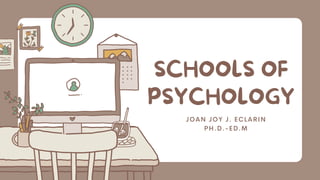 SCHOOLS OF
PSYCHOLOGY
JOAN JOY J. ECLARIN
PH.D.-ED.M
 