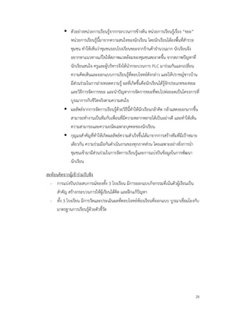 26
▪ ตัวอย่างหน่วยการเรียนรู้จากกระบวนการข้างต้น หน่วยการเรียนรู้เรื่อง “ขยะ”
หน่วยการเรียนรู้นี้มาจากความสนใจของนักเรียน โดยนักเรียนได้ลงพื้นที่สำรวจ
ชุมชน ทำให้เห็นว่าชุมชนรอบโรงเรียนขยะจากร้านค้าจำนวนมาก นักเรียนจึง
อยากหาแนวทางแก้ไขให้สภาพแวดล้อมของชุมชนสะอาดขึ้น จากสภาพปัญหาที่
นักเรียนสนใจ ครูและผู้บริหารจึงได้นำกระบวนการ PLC มาร่วมกันแลกเปลี่ยน
ความคิดเห็นและออกแบบการเรียนรู้ที่ตอบโจทย์ดังกล่าว และให้ปราชญ์ชาวบ้าน
มีส่วนร่วมในการถ่ายทอดความรู้ ผลที่เกิดขึ้นคือนักเรียนได้รู้จักประเภทของขยะ
และวิธีการจัดการขยะ และนำปัญหาการจัดการขยะที่พบไปต่อยอดเป็นโครงการที่
บูรณาการกับชีวิตจริงตามความสนใจ
▪ ผลลัพธ์จากการจัดการเรียนรู้ด้วยวิธีนี้ทำให้นักเรียนกล้าคิด กล้าแสดงออกมากขึ้น
สามารถทำงานเป็นทีมกับเพื่อนที่มีความหลากหลายได้เป็นอย่างดี และทำให้เห็น
ความสามารถและความถนัดเฉพาะบุคคลของนักเรียน
▪ กุญแจสำคัญที่ทำให้เกิดผลลัพธ์ความสำเร็จขึ้นได้มาจากการสร้างทีมที่มีเป้าหมาย
เดียวกัน ความร่วมมือกันดำเนินงานของทุกภาคส่วน โดยเฉพาะอย่างยิ่งการนำ
ชุมชนเข้ามามีส่วนร่วมในการจัดการเรียนรู้และการแบ่งปันข้อมูลในการพัฒนา
นักเรียน
สะท้อนคิดจากผู้เข้าร่วมรับฟัง
- การแบ่งปันประสบการณ์ของทั้ง 3 โรงเรียน มีการออกแบบกิจกรรมที่เน้นตัวผู้เรียนเป็น
สำคัญ สร้างกระบวนการให้ผู้เรียนได้คิด และฝึกแก้ปัญหา
- ทั้ง 3 โรงเรียน มีการวัดและประเมินผลที่ตอบโจทย์ห้องเรียนที่ออกแบบ บูรณาเชื่อมโยงกับ
มาตรฐานการเรียนรู้ด้วยตัวชี้วัด
 