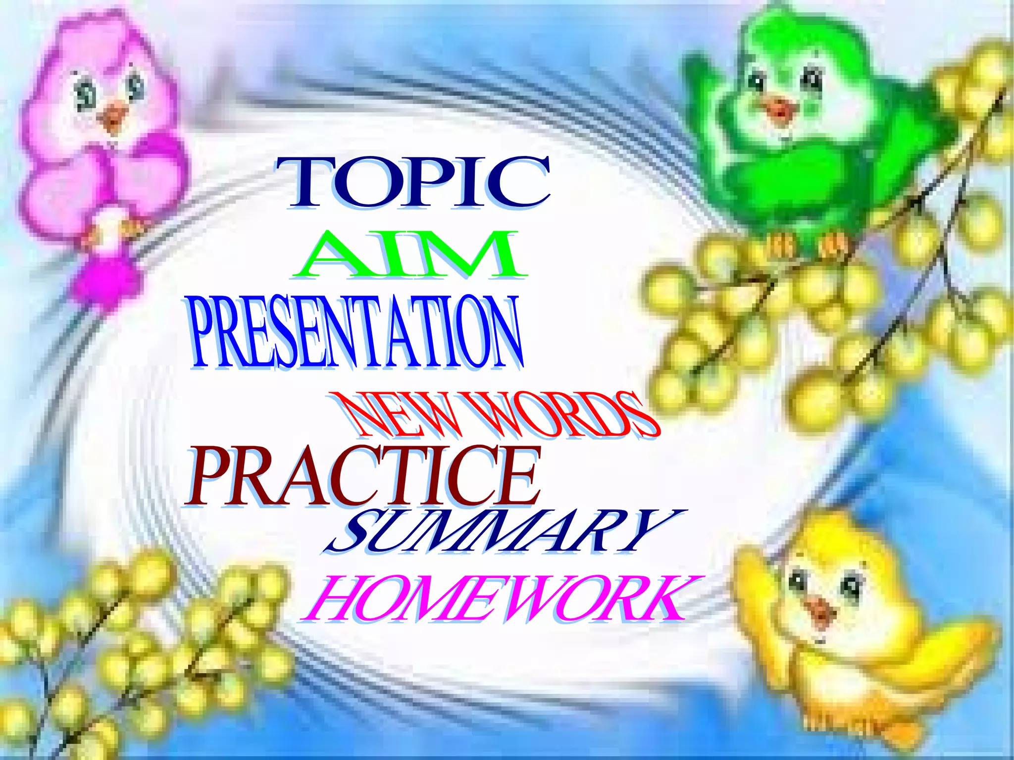 TOPIC AIM PRESENTATION NEW WORDS PRACTICE SUMMARY HOMEWORK