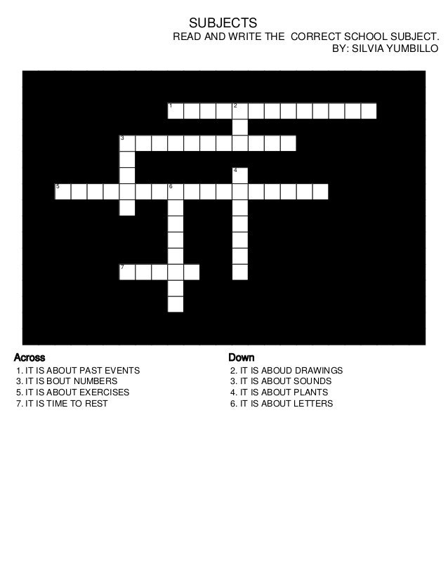 school subjets crossword