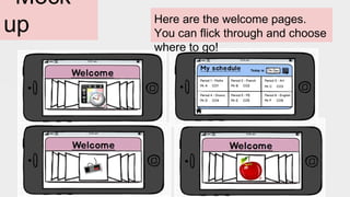 Mock-
up Here are the welcome pages.
You can flick through and choose
where to go!
 