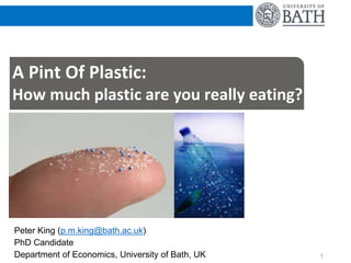 A Pint Of Plastic:
How much plastic are you really eating?
1
Peter King (p.m.king@bath.ac.uk)
PhD Candidate
Department of Economics, University of Bath, UK
 
