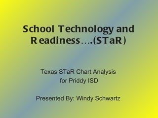 School Technology and Readiness….(STaR) Texas STaR Chart Analysis  for Priddy ISD Presented By: Windy Schwartz   