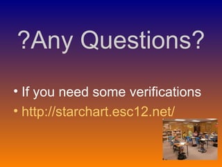 ?Any Questions? If you need some verifications  http://starchart.esc12.net/ 