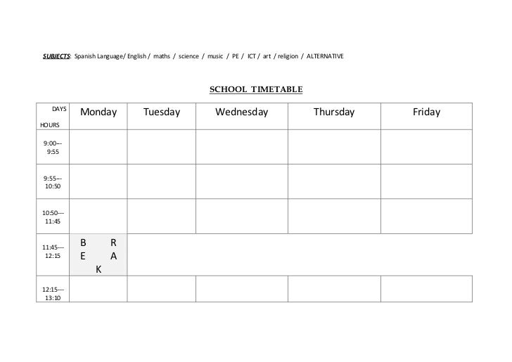 timetable school template