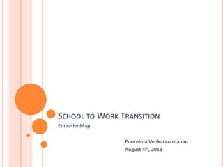 SCHOOL TO WORK TRANSITION
Empathy Map
Poornima Venkataramanan
August 4th, 2013
 