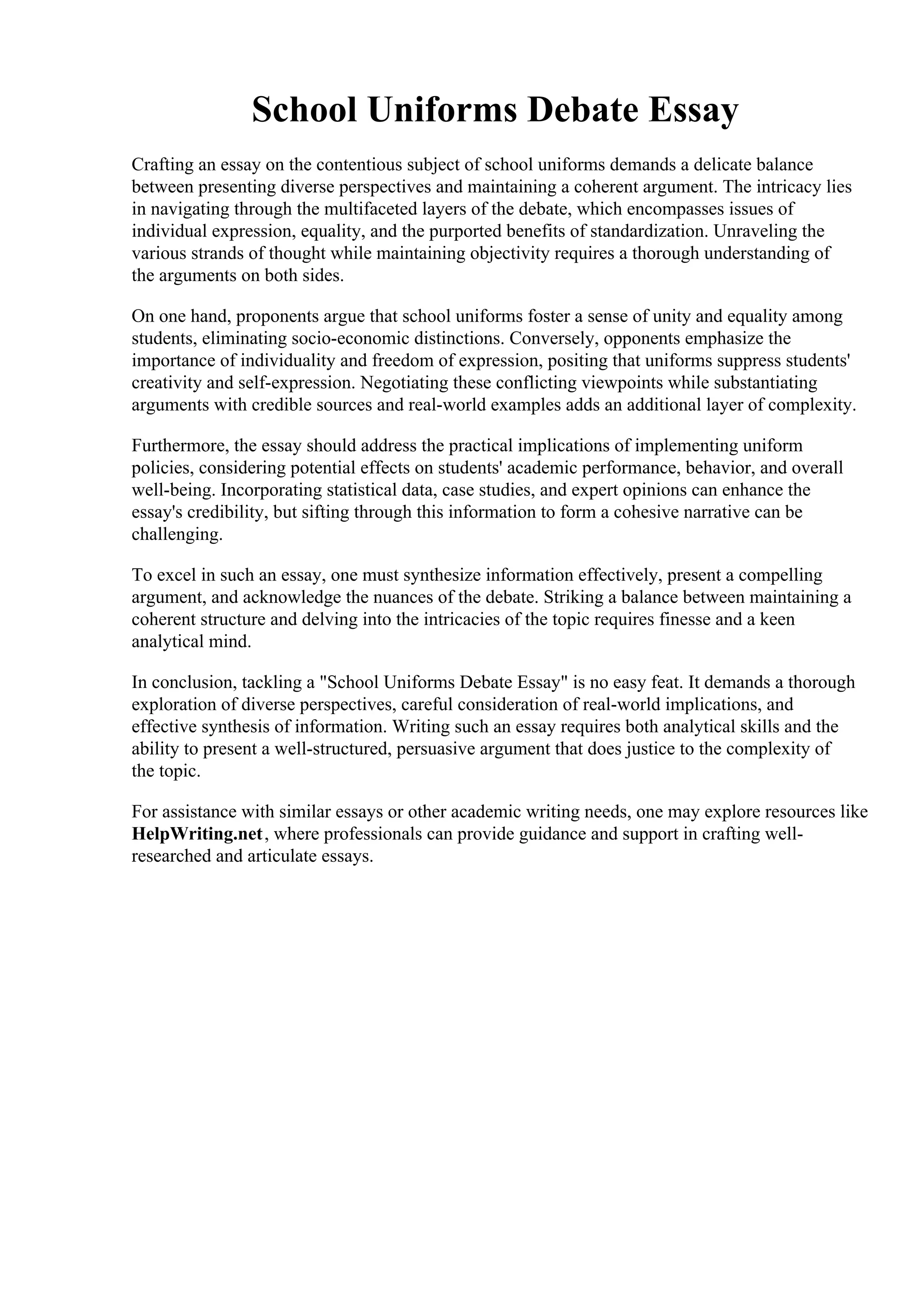 School Uniforms Debate Essay.pdf